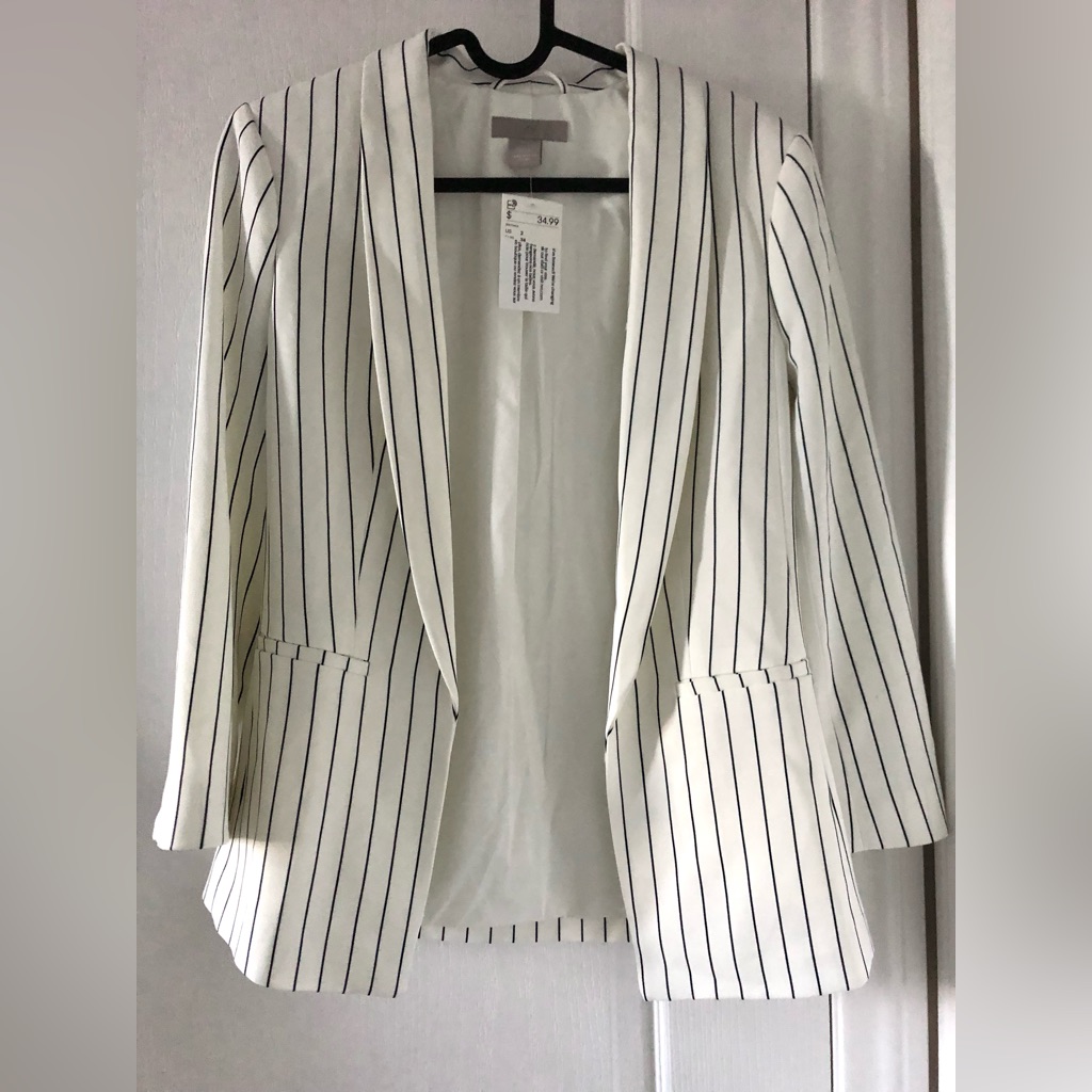 Nwt H&M Cream And Black Pinstripe Blazer